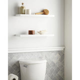 Set of 2 Floating Wall Shelves – Rustic Wood & White Finish for Bathroom, Bedroom, Kitchen & Office