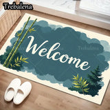 Welcome Door Mat – Bamboo & Pine Design Entry Rug for Home Entrance Décor (Indoor/Outdoor Use)