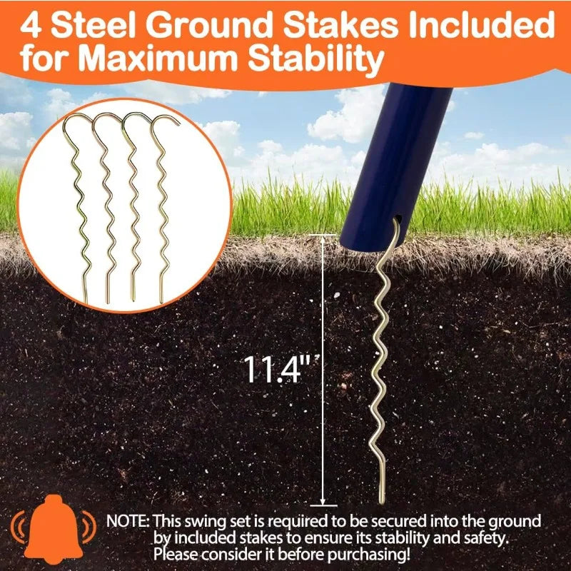 Outdoor Children’s Metal Swing Set – Heavy-Duty Playground Set with Climbing Ladder, Trapeze Bar & Basketball Hoop