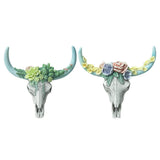 Cow Skull Wall Pendant with Succulent Flowers – Rustic Western Resin Sculpture for Home & Garden Décor