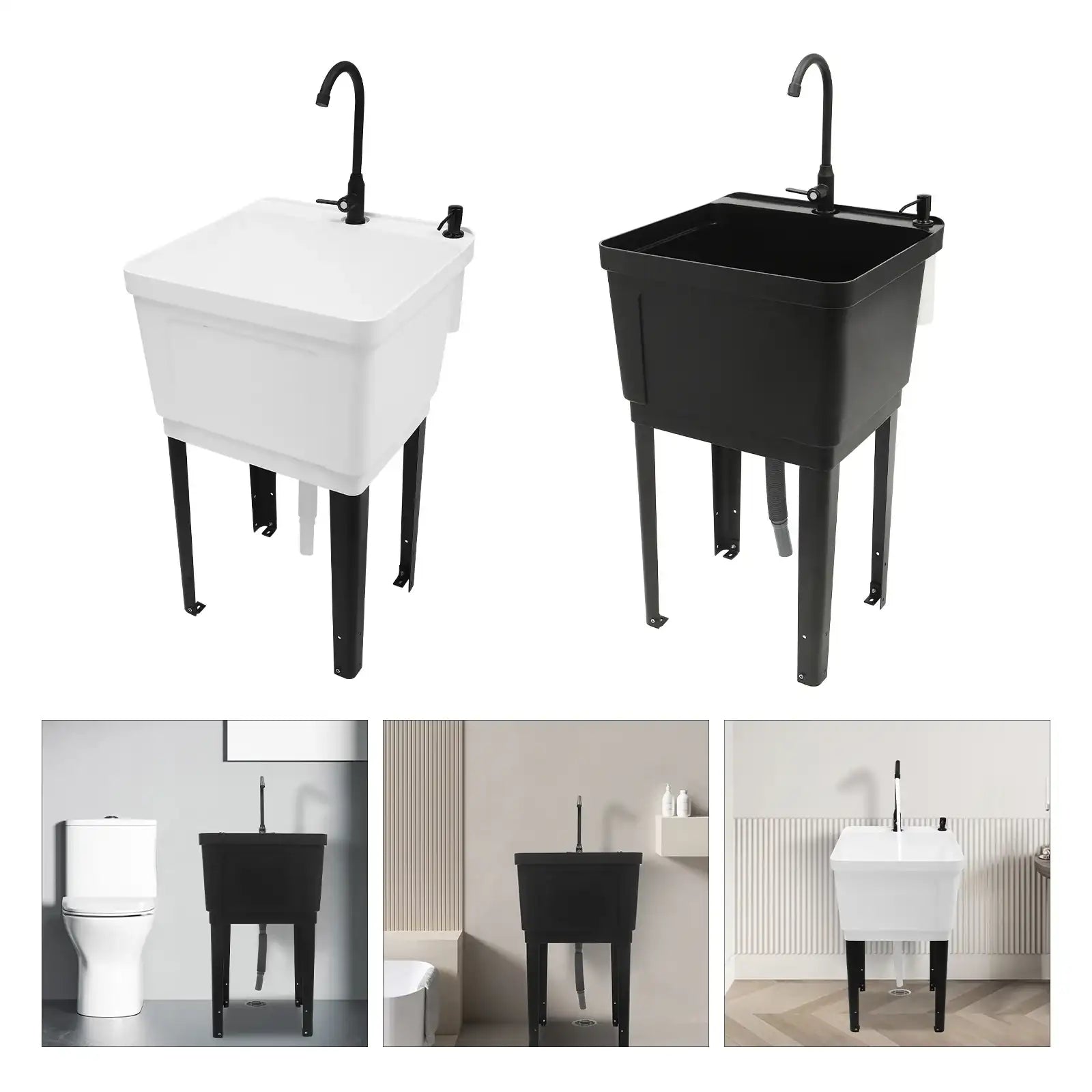 Freestanding Utility Laundry Sink – Stainless Steel Faucet, Space-Saver Tub for Washing Room & Workshop