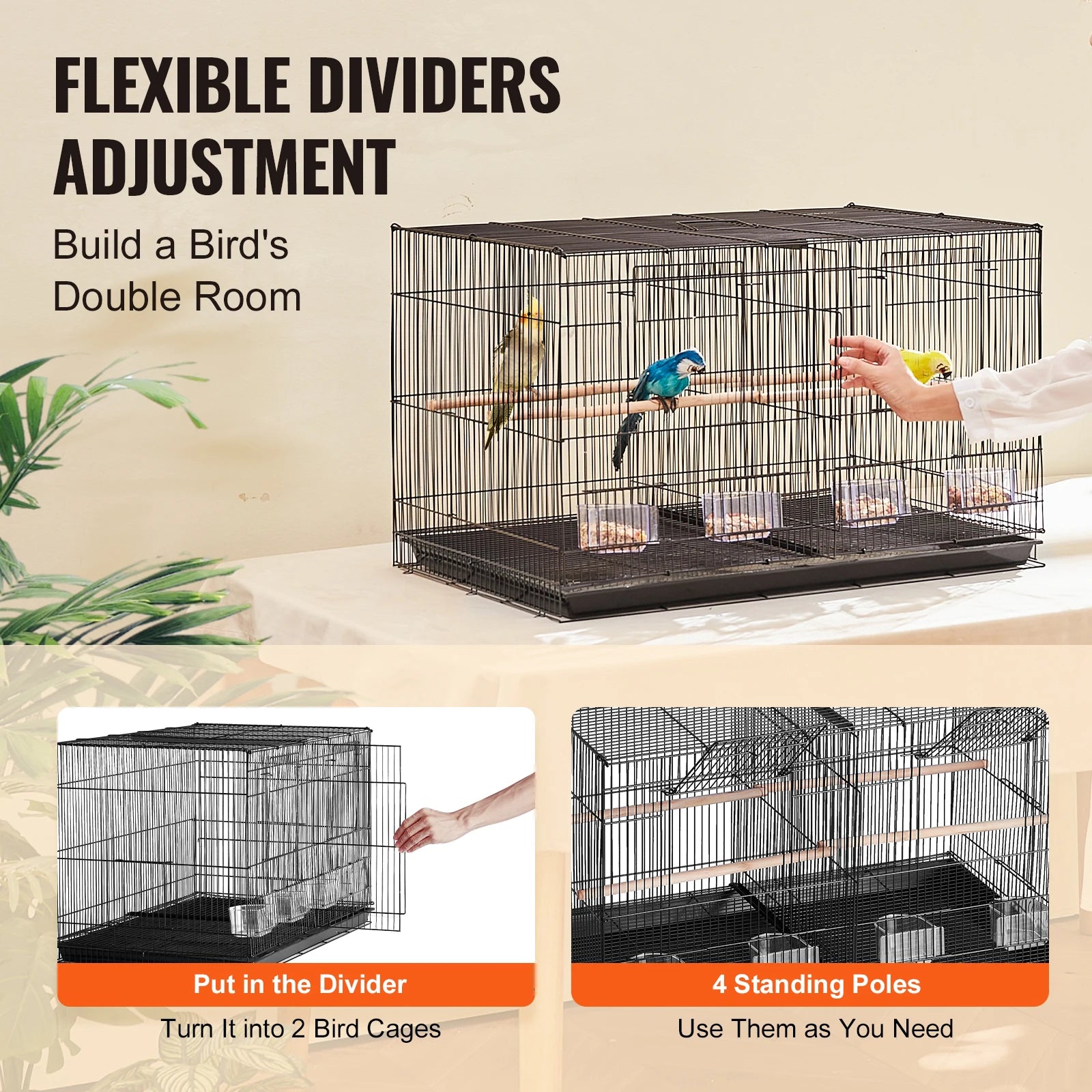 Succebuy 30in Flight Bird Cage – Stackable Divided Travel Cage with Handle & Perch for Small Birds and Pets