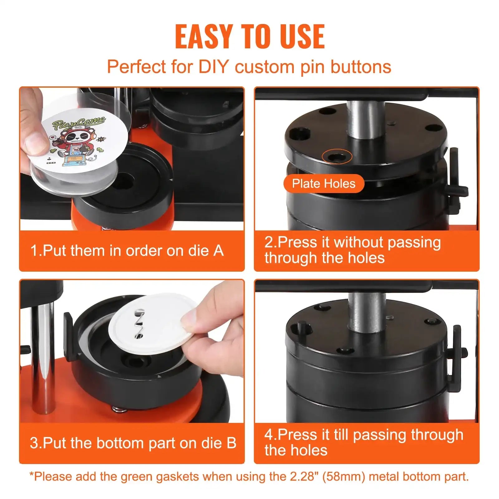 Vevor Button Maker Machine – 25/32/58mm Pin Badge Maker with Button Parts & Ergonomic Arc Handle, DIY Punch Press Kit