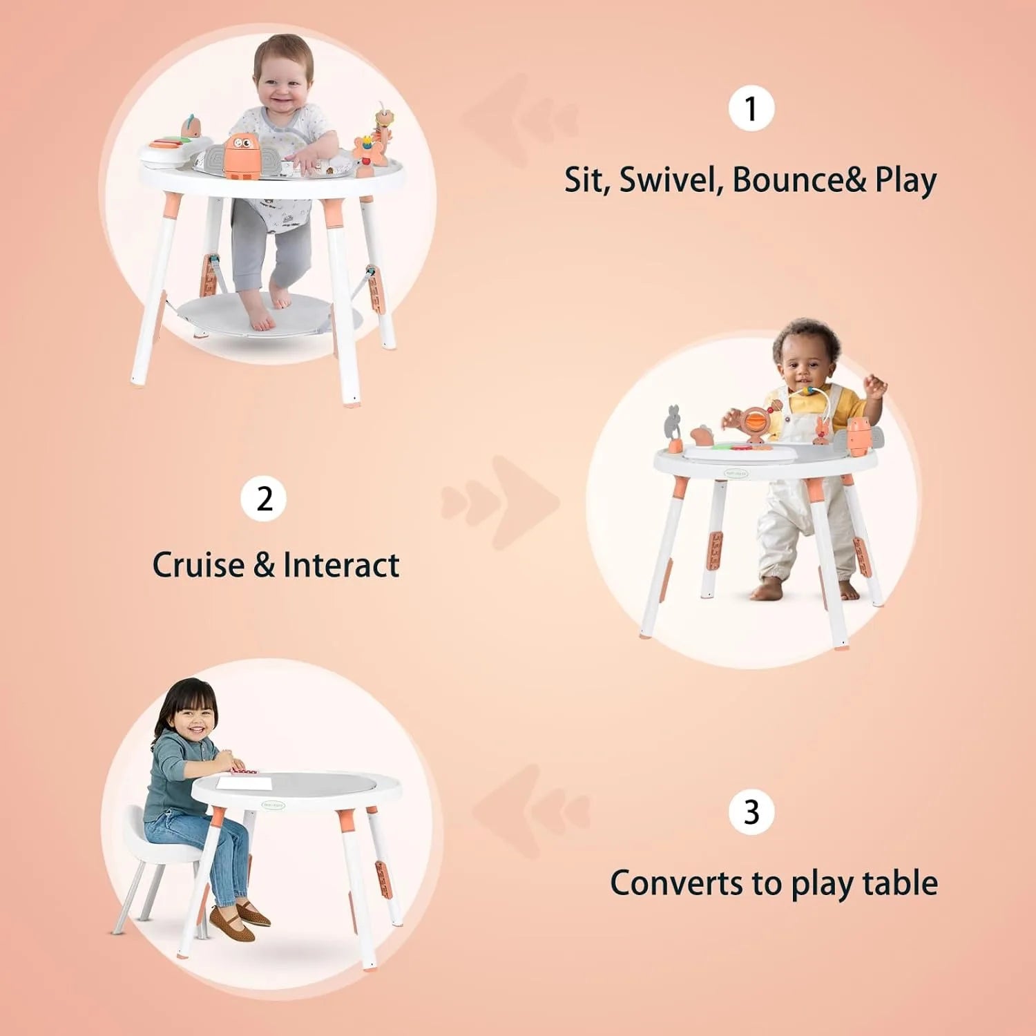 3-in-1 Baby Activity Center – Detachable Toys, 360° Rotating Seat & Developmental Entertainment Station for Toddlers