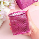 Wire Mesh Pencil & Pen Holder Cup – Pink Metal Desk Organizer for Office & Study