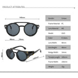 Steampunk Shield Sunglasses – Classic Round Retro Shades with Side Leather Panels & UV400 Protection (Unisex)