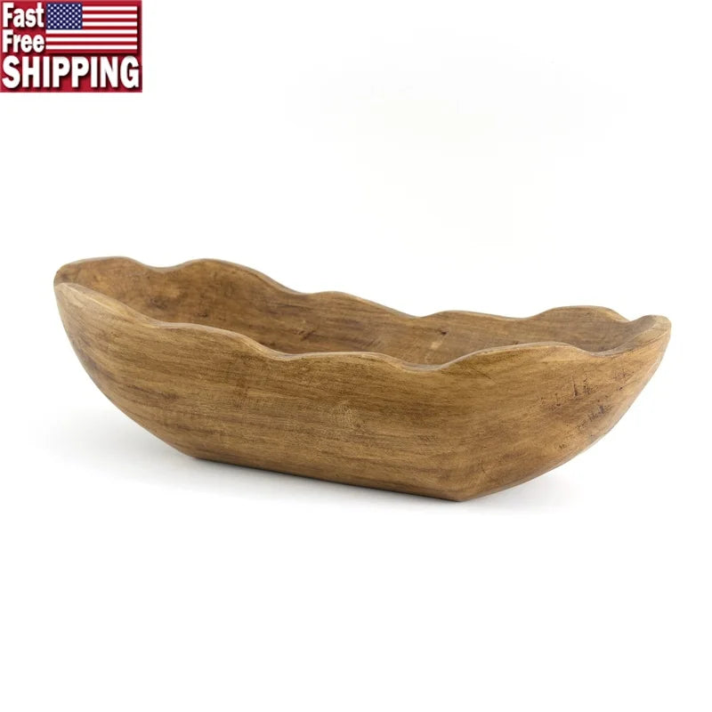 Indoor Decorative Dough Bowl – Hand-Carved Paulownia Wood Centerpiece | Rustic Tabletop Home Décor Accent