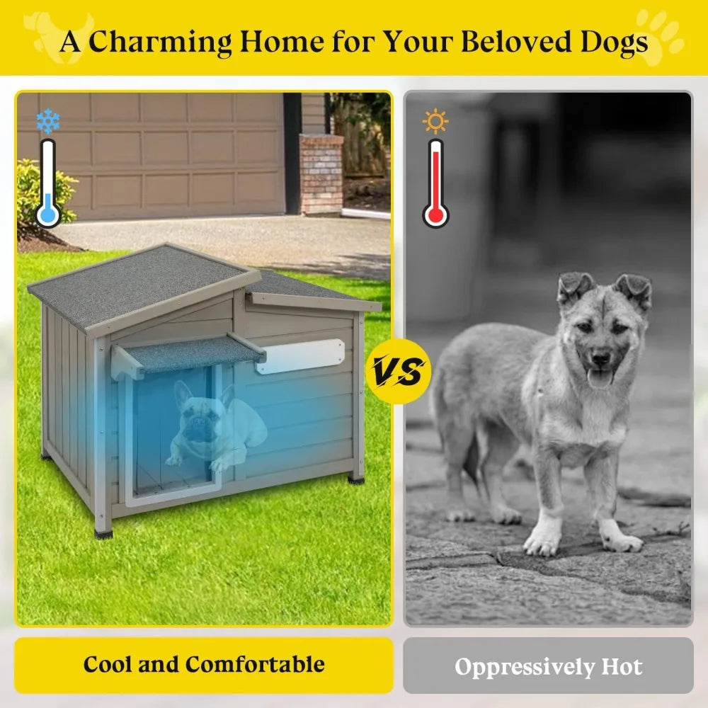 Outdoor Dog House for Summer – Weatherproof Wooden Kennel with Chew-Proof Iron Frame, Removable Floor & Adjustable Vent