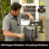 Innovative Single-Arm Navigator Garden Hose Reel – 125ft Capacity | Multi-Directional Bronze Hose Holder for Outdoor & Lawn Care