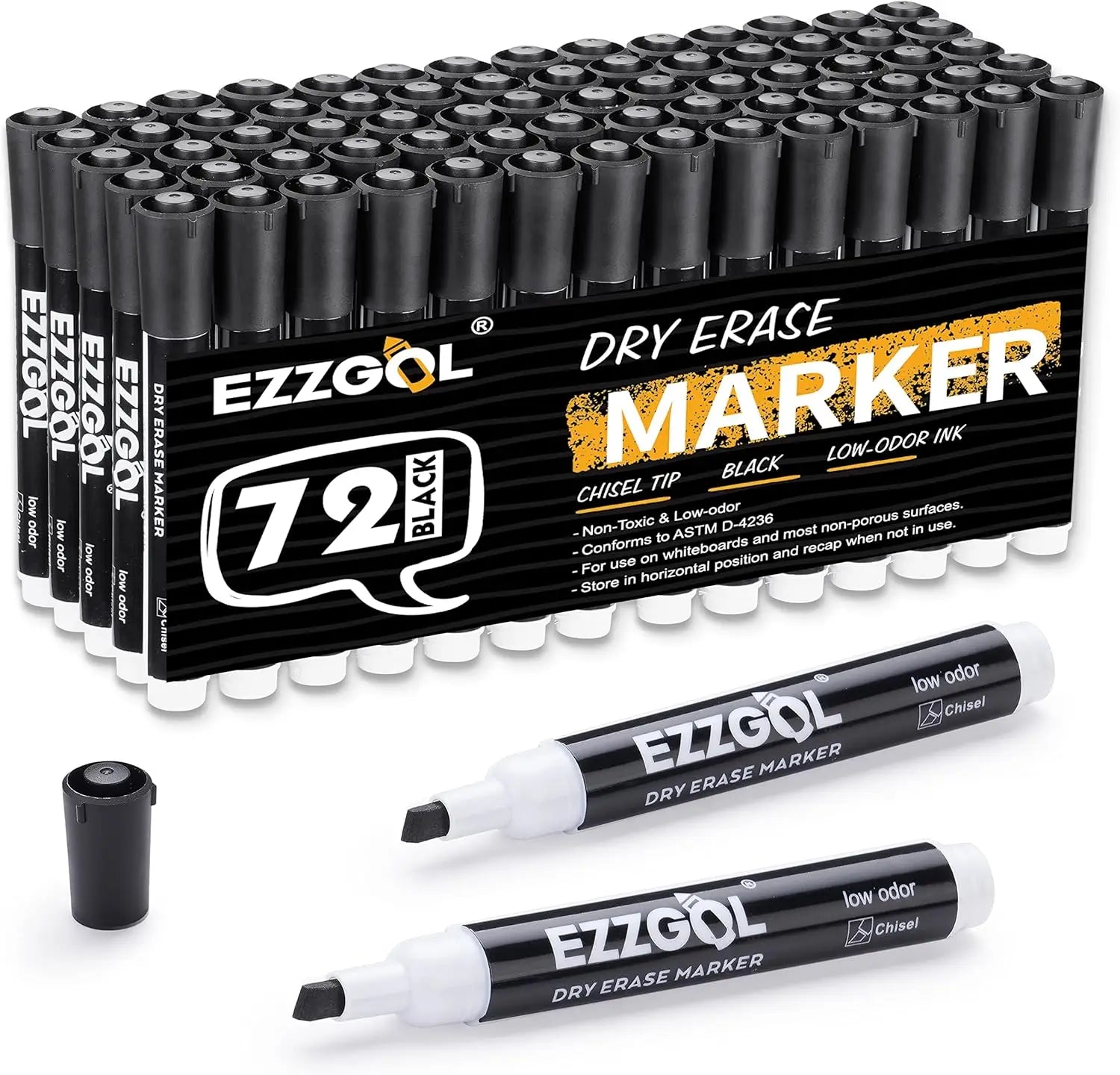 Dry Erase Markers – 72 Bulk Pack Low-Odor Black Whiteboard Markers with Chisel Tip 🖊️