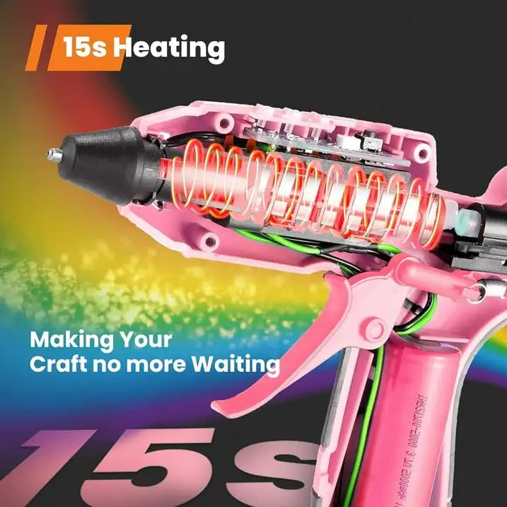 GOGONOVA Cordless Hot Glue Gun – USB-C Rechargeable, 15s Fast Preheat with 25 Mini Glue Sticks (Pink)