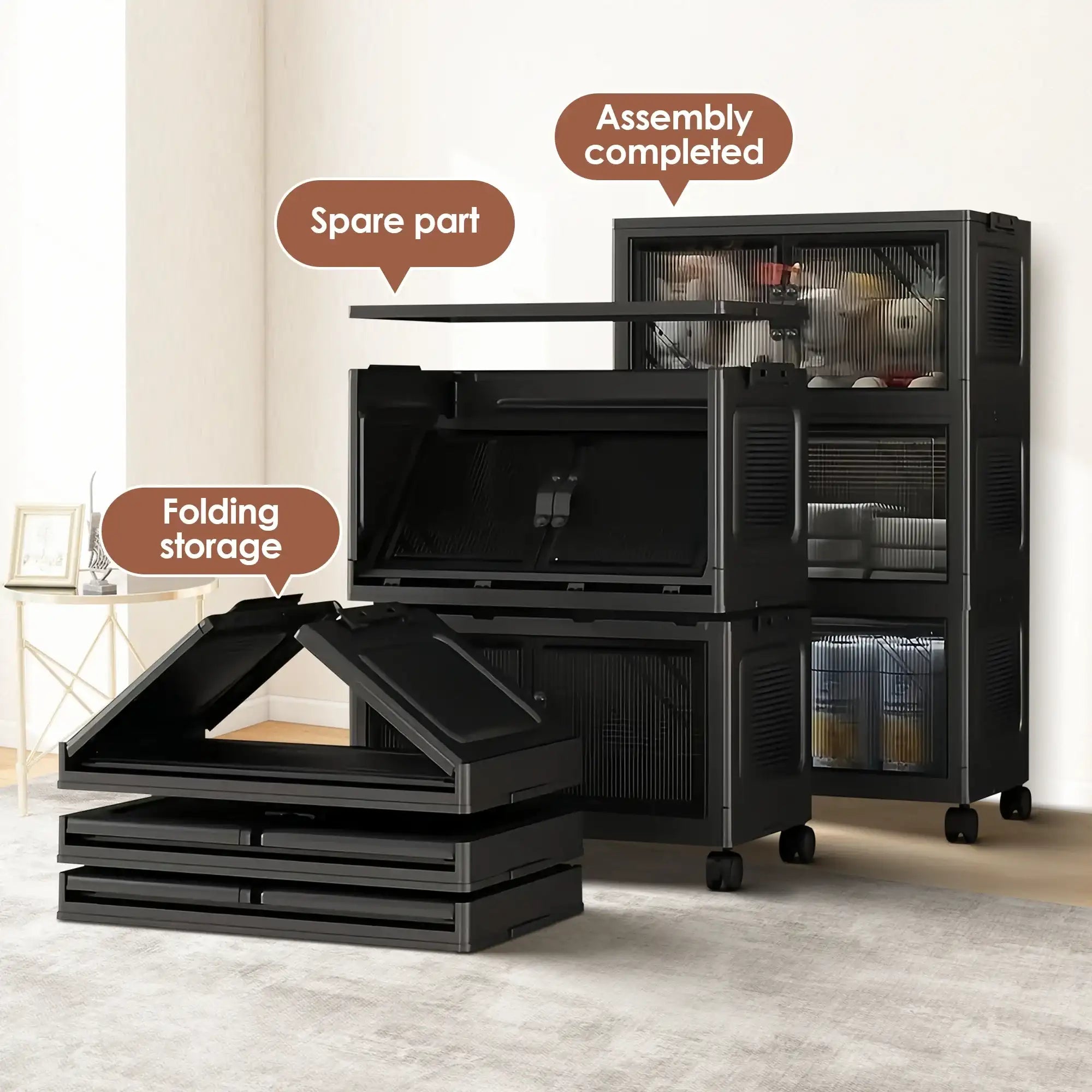 3-4-5-Layer Multifunction Folding Storage Cabinet with Wheels – Stackable Large Capacity Organizer