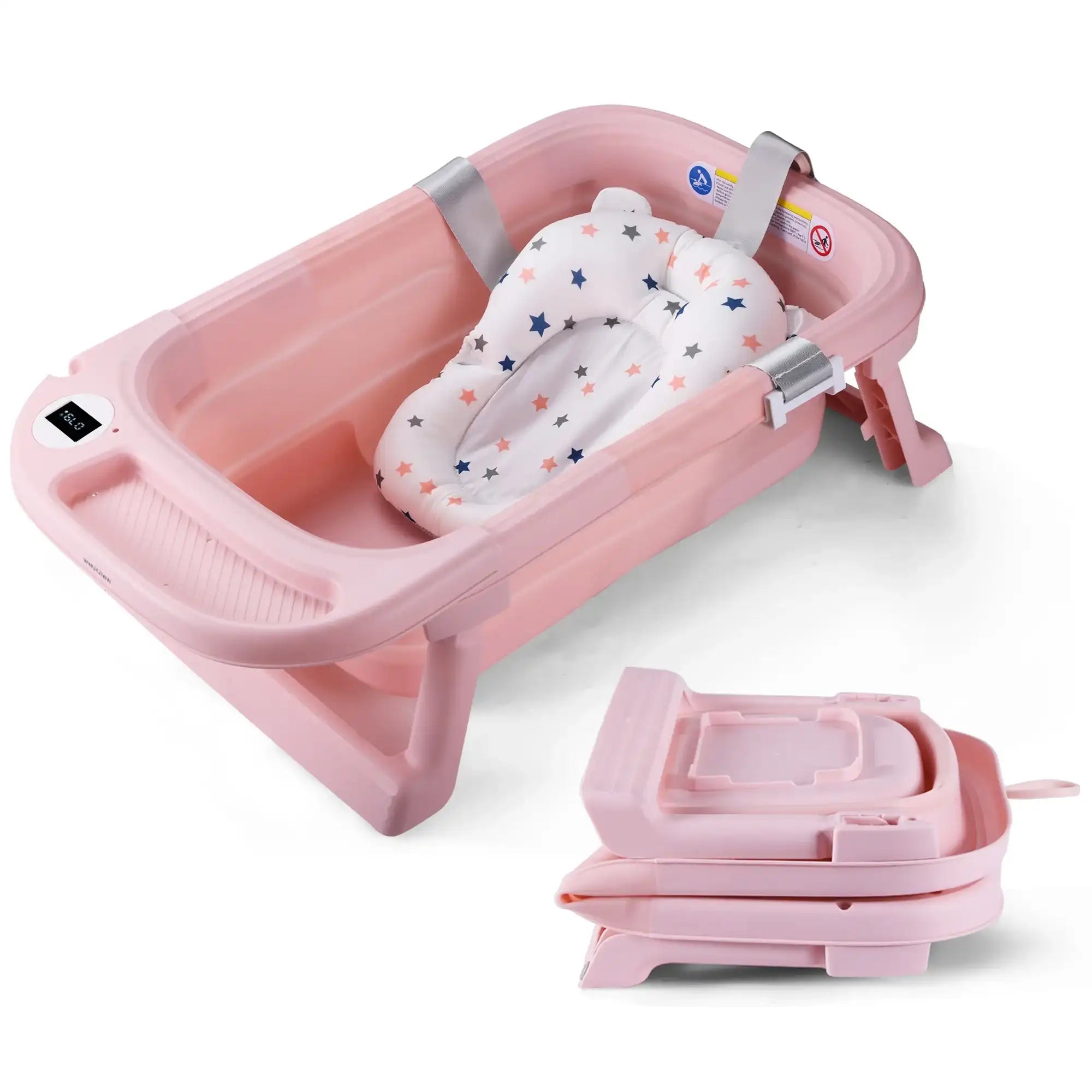 U-Shaped Baby Bathtub with Cushion & Thermometer – 0-36 Months Portable Travel Tub