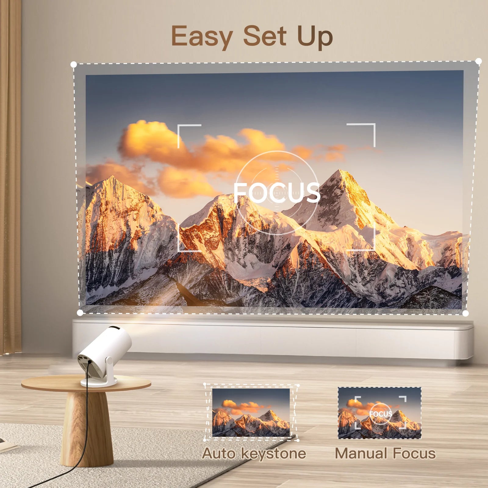 Smart Projector with WiFi & Bluetooth – 720P HD, 4K Support, Auto Keystone, 180° Rotation & Remote 🎥📡