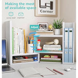 📂 Desktop File Organizer Shelf – White Desk Organizer for Office Supplies, Books & Accessories with Corner Storage Design