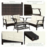 “4-Piece Rattan Patio Conversation Set – Wicker Sofa, Chairs, Coffee Table with Waterproof Cover for Outdoor Living”