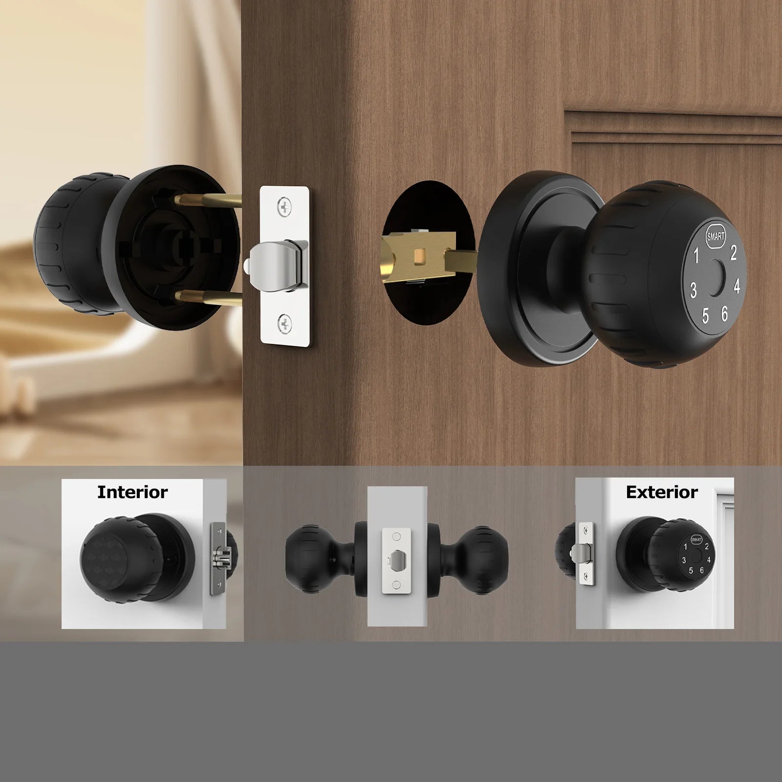 Viladepot Ball-Shaped Smart Lock – Fingerprint & App Controlled Round Electric Door Knob with Touchscreen Keypad