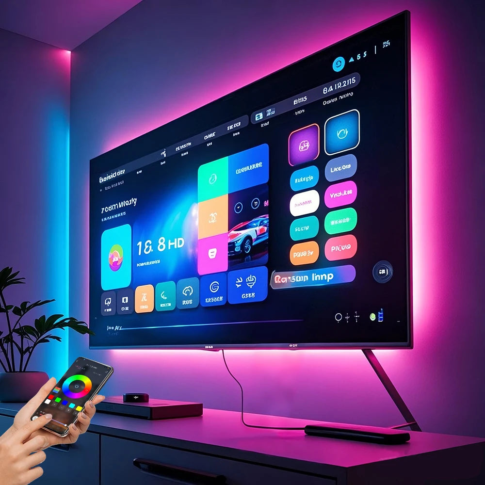 5M/7M TV Backlight LED Strip – Bluetooth App Control & Music Sync RGB Atmosphere Lights for Home Decoration