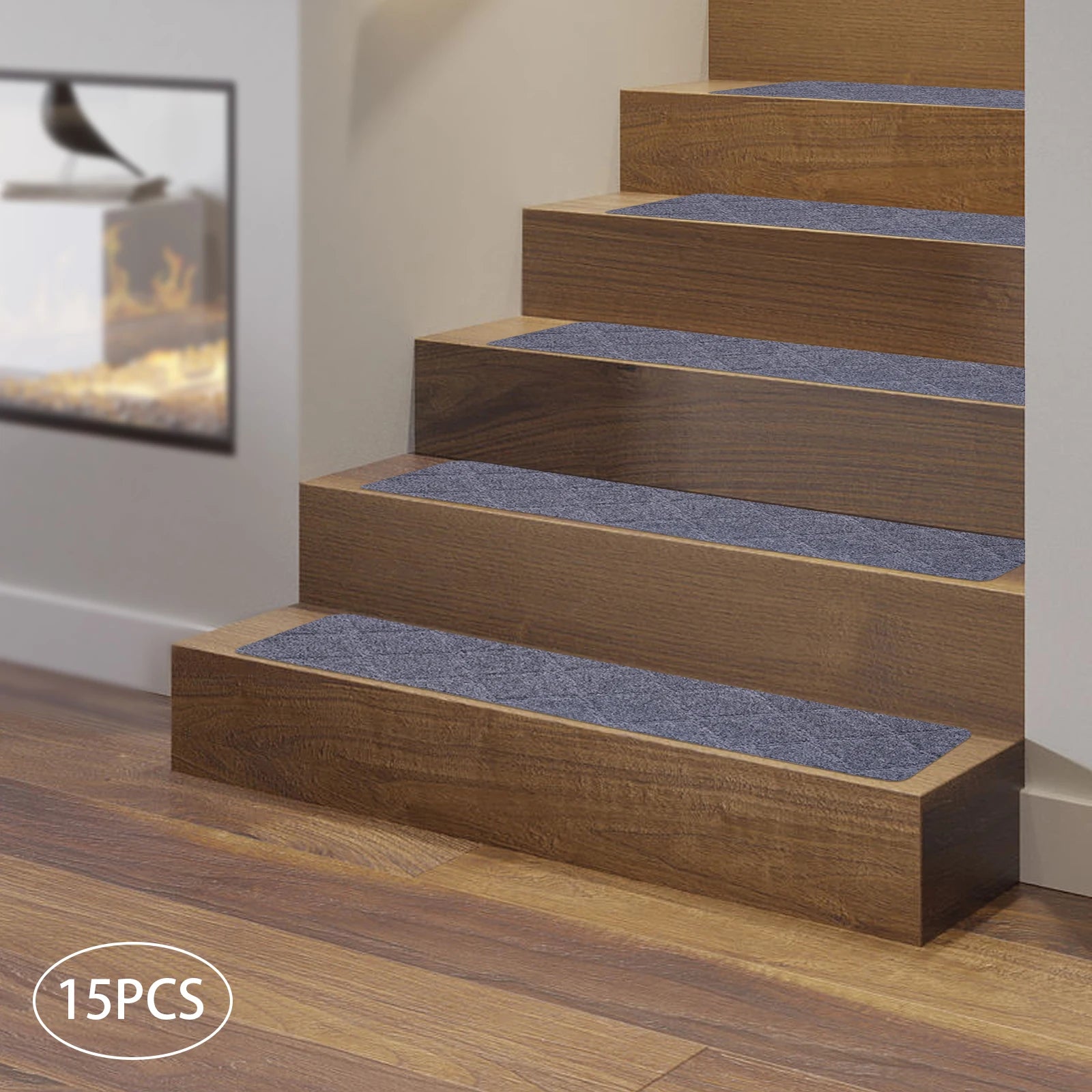 15-Pack Non-Slip Carpet Stair Treads – Washable Stair Runner Mats with Non-Skid Backing (8×30 Inches)