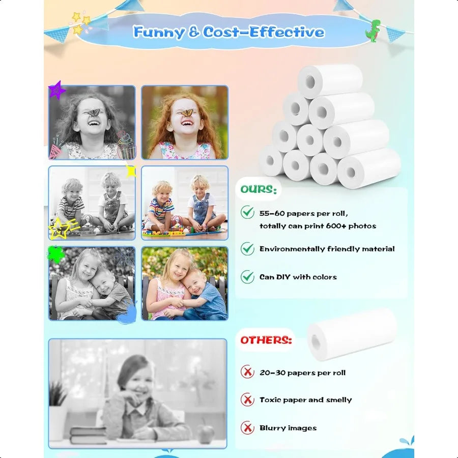 Thermal Paper Rolls – 10-Pack BPA-Free Refill Print Paper for Instant Cameras & HD Photo Printing