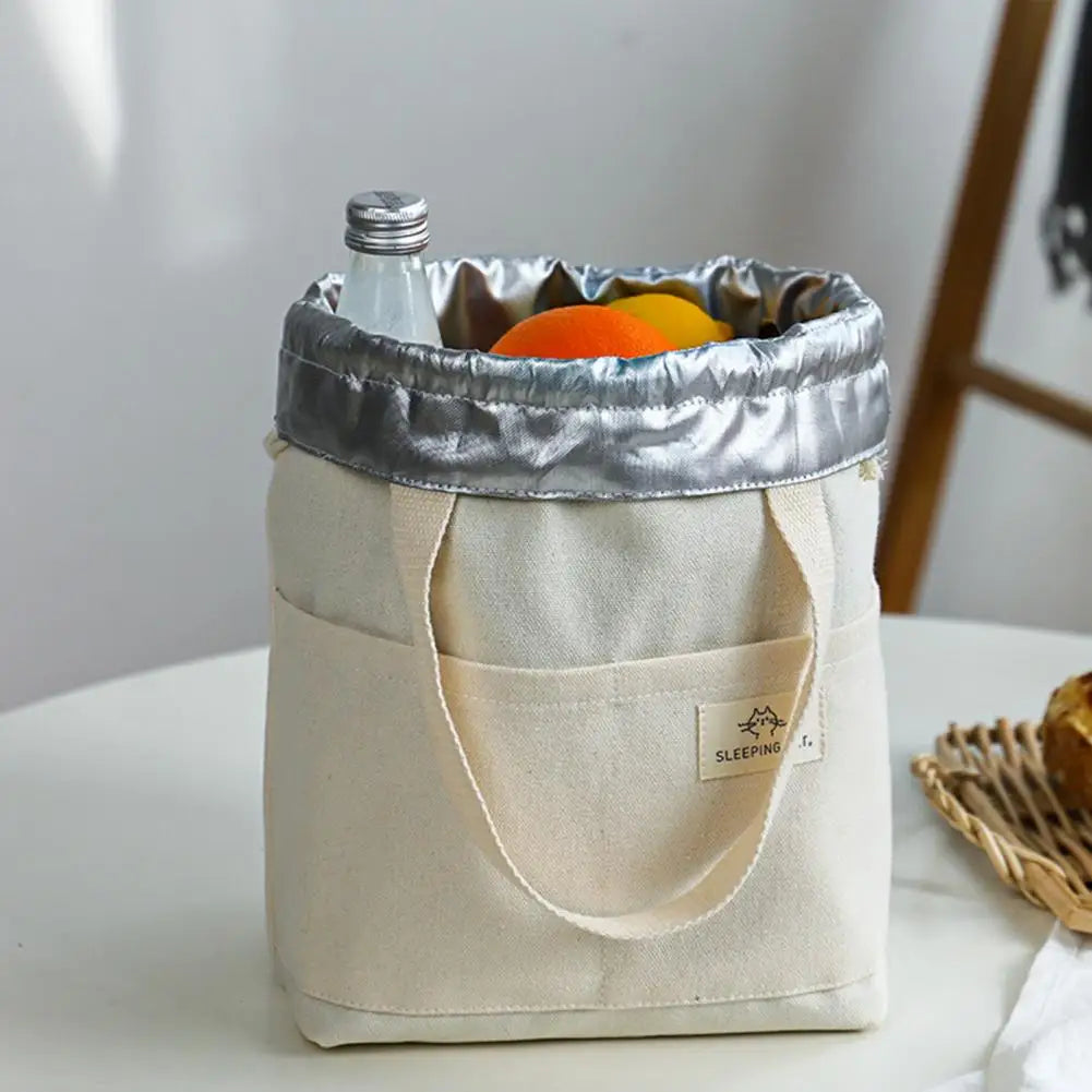 Japanese-Style Bento Lunch Bag – Large Capacity Drawstring Pouch with Insulated Aluminum Foil Liner