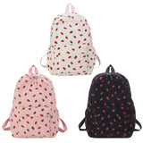 Corduroy Strawberry Graphic Backpack – Casual Large Capacity Travel Daypack