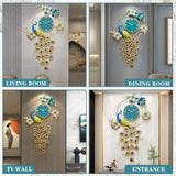 40 Inch Silent 3D Peacock Wall Clock – Luxury Crystal Modern Art Large Non-Ticking Metal Clock