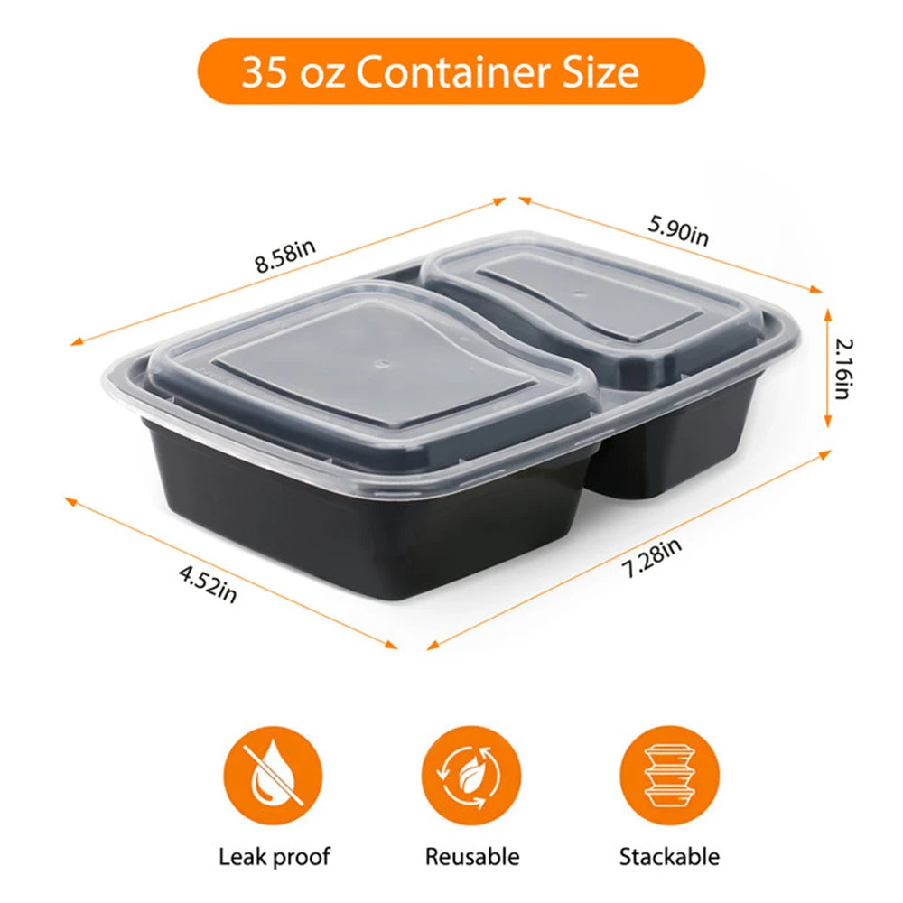 20PCS Disposable Two-Compartment Lunch Boxes – Stackable Microwave-Safe Food Containers