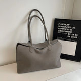 Unisex Suede Top-Handle Tote – Solid Colour Retro Handbag with Inner Pocket for Work & Travel