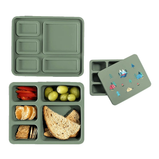 5-Compartment Silicone Bento Lunch Box – Leak-Proof Kids & Toddler Food Container, Food-Safe Material