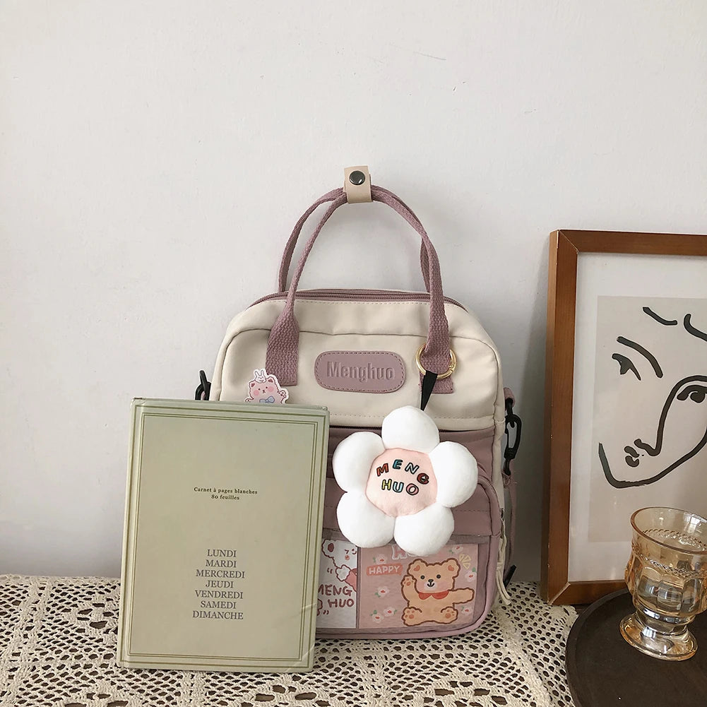 Kawaii School Backpack – Casual Fashion Student Rucksack with Cute Pins for Travel, Shopping & Outdoor Use