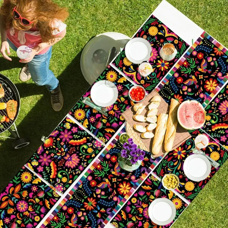 Mexican Fiesta 7-Piece Table Set – Vibrant Placemat & Table Runner Kit for Dia de los Muertos & Farmhouse Dining 🌵🎉