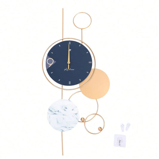 Large Wall Clock Without Drilling – Silent Round Minimalist Clock in Blue & White for Modern Home or Office Décor
