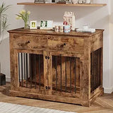 44" Wooden Dog Crate Furniture – Indoor Heavy-Duty Kennel with 2 Storage Drawers for Large Dogs