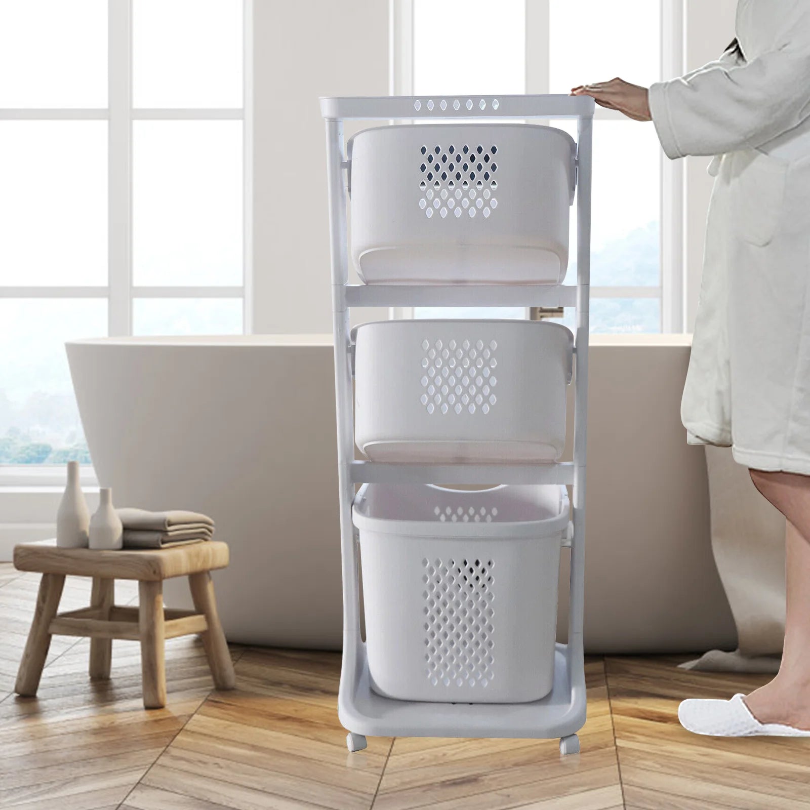 3-Tier Rolling Laundry Hamper Cart – Portable Storage Baskets with Wheels
