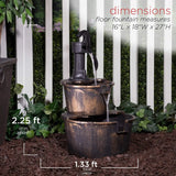Rustic 2-Tier Barrel and Pump Water Fountain – Bronze Finish | 27”H Outdoor Garden & Patio Fountain with Relaxing Water Flow