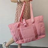 Women’s stylish pink nylon shoulder bag – lightweight portable handbag, simple casual shopping & commuter tote for daily use