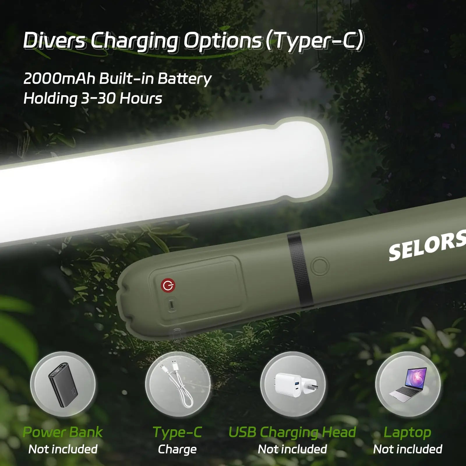 Selorss Rechargeable Camping Lamp – Portable Waterproof 2000mAh Tent Light & Spotlight for Outdoor & Work 🏕️🔦💡