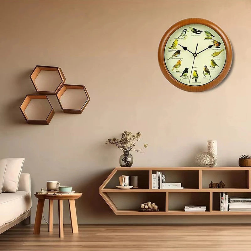 Singing Bird Wall Clock – Creative Quiet Round Hanging Clock for Living Room, Office & Home Décor