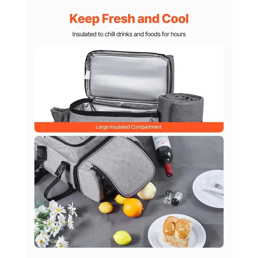 Insulated Picnic Backpack for Four — Beach & Outdoor Meal Carrier with Cooler Compartment