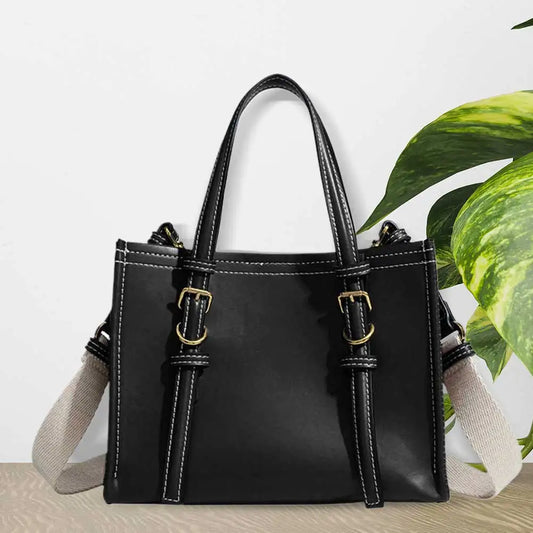 Retro PU Leather Tote Bag for Women – Solid Color Top Handle, Shoulder & Crossbody Satchel Work Handbag