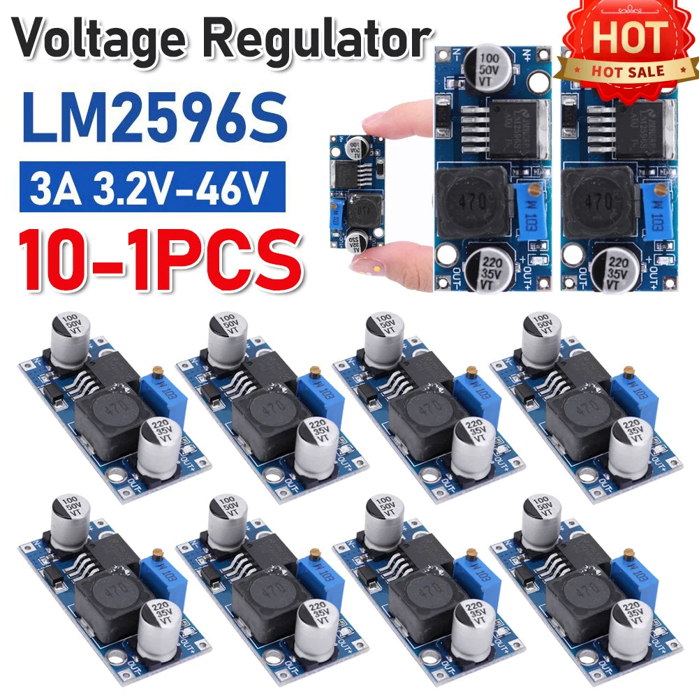 LM2596 DC-DC Step-Down Power Supply Module – Adjustable Voltage Regulator 3A Output for Arduino, 24V/12V/5V/3V Electronics Projects (1–10PCS)