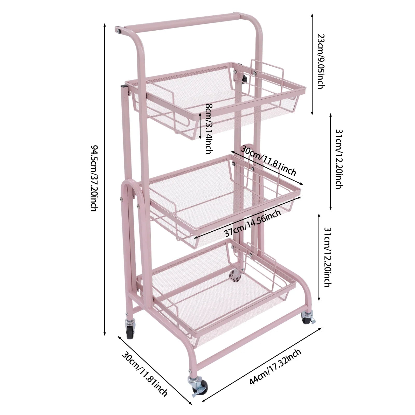 3-Tier Adjustable Rolling Storage Cart with Lockable Wheels – Multi-Room Organizer