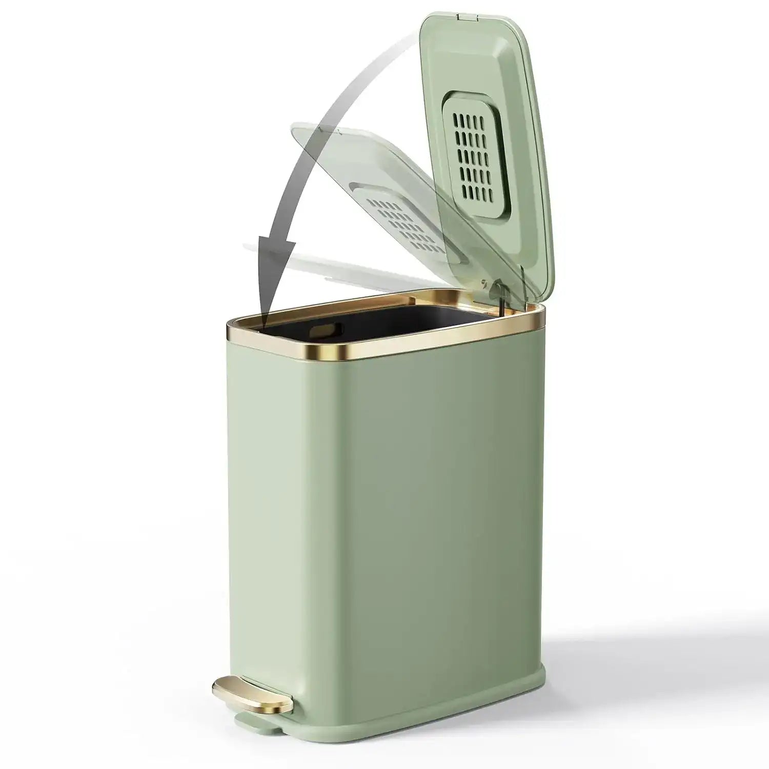 Slim Trash Can with Lid – Rectangular Narrow Waste Bin for Bathroom, Bedroom & Office (Soft-Close Top)