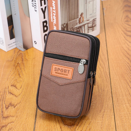 Men’s Outdoor Sports Waist Bag – Multi-Pocket Canvas Coin Pouch & Zipper Change Purse