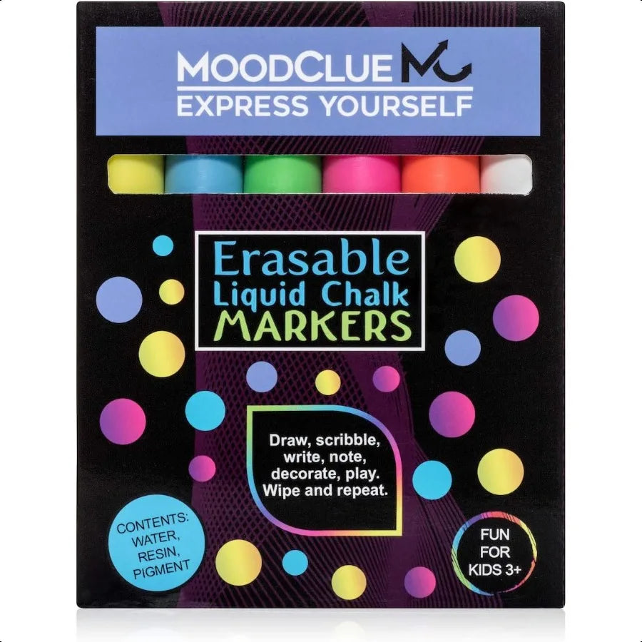 Liquid Chalk Markers – 6-Pack Neon Erasable Pens for Windows, Mirrors, Whiteboards & Chalkboards