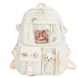 Cute Women’s Large-Capacity Backpack – Preppy Multi-Pocket Nylon Schoolbag | Student Travel Daypack