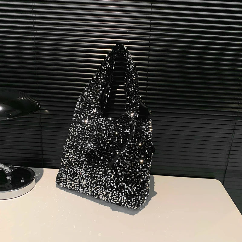 Large Capacity Sequin Tote Bag for Women – Slouchy Hobo Under-Arm Purse for Work, Travel & Shopping