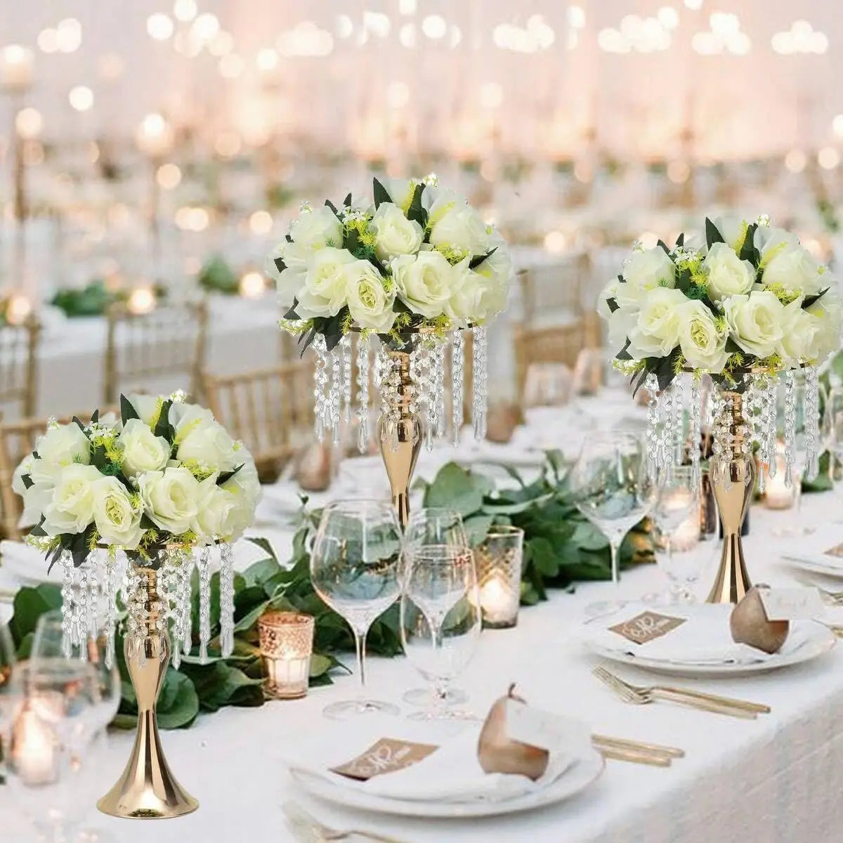 4-Piece Gold Crystal Flower Stand Set – Elegant Wedding Centerpieces & Home Décor Vases for Parties, Anniversaries & Events