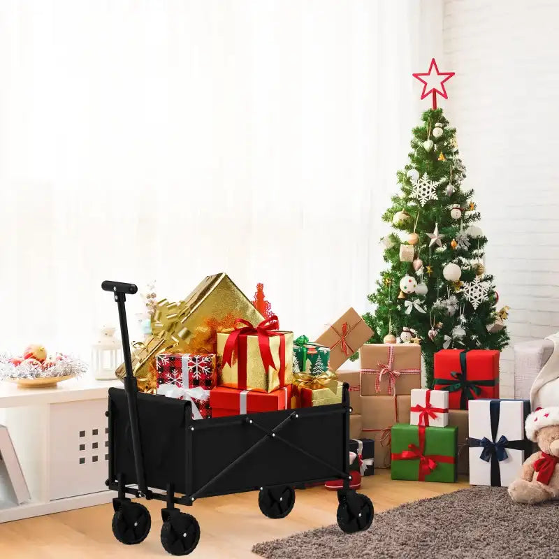 Garden Handcart with Four Foldable Wheels – Portable Cargo Transport Trolley, One-Hand Carry, Heavy-Duty Folding Utility Wagon for Outdoor & Home Use